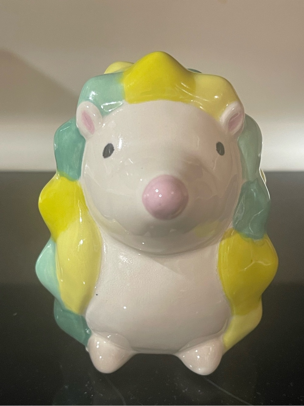 Hedgehog Ceramic Figurine Handmade Hand Painted 3.5" Tall Signed Dated Colorful